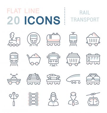 Demiryolu ulaşım vektör hat Icons set.