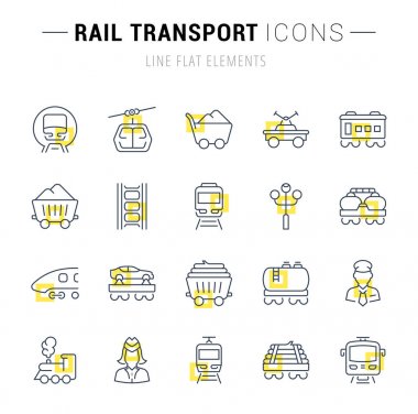 Demiryolu ulaşım vektör hat Icons set.