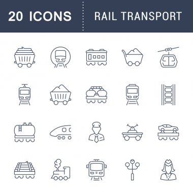 Demiryolu ulaşım vektör hat Icons set.