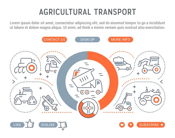 Site Banner and Landing Page of Agricultural Transport . — Vetor de Stock