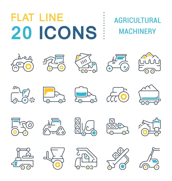 Serie Macchine Agricole Vector Line Icons . — Vettoriale Stock