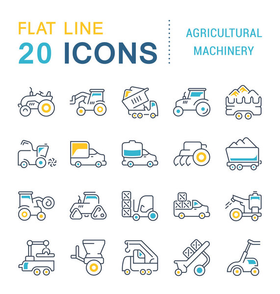 Set Vector Line Icons Agricultural Machinery.