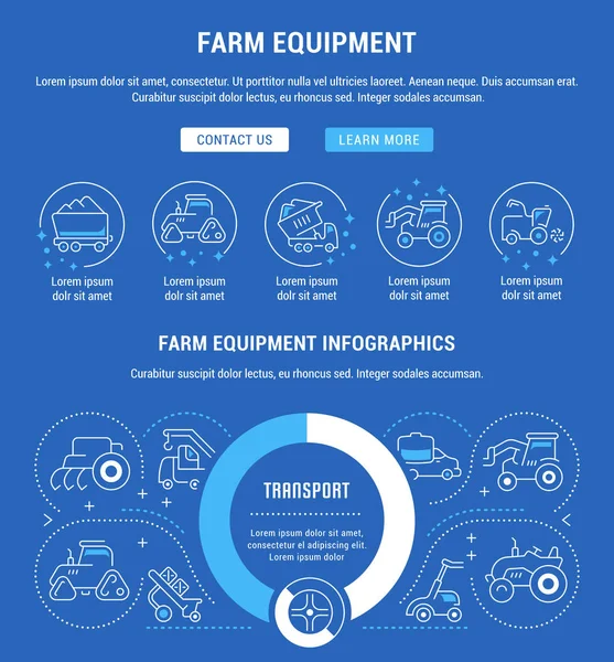 Page de bannière et de débarquement de matériel agricole . — Image vectorielle