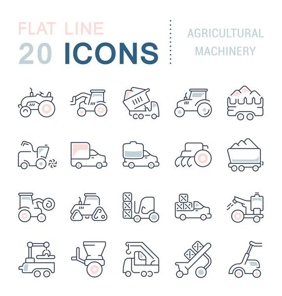 Definir linha de vetor ícones máquinas agrícolas . — Vetor de Stock