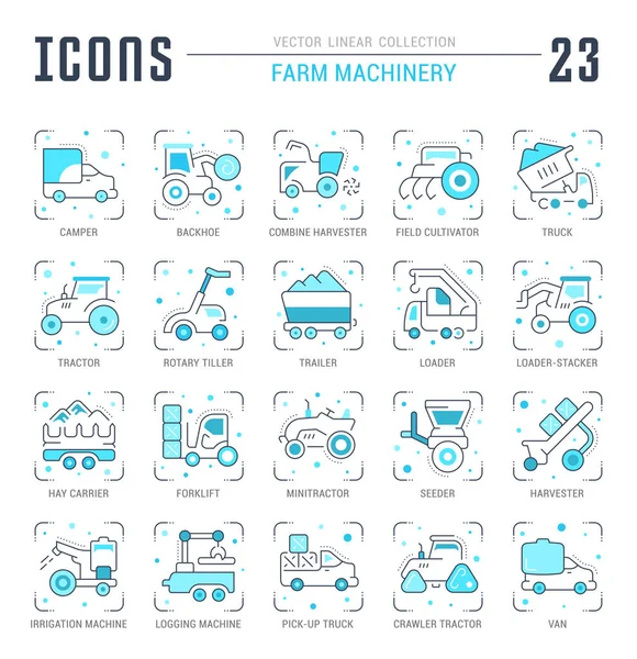 Conjunto de iconos de línea azul de maquinaria agrícola . — Vector de stock