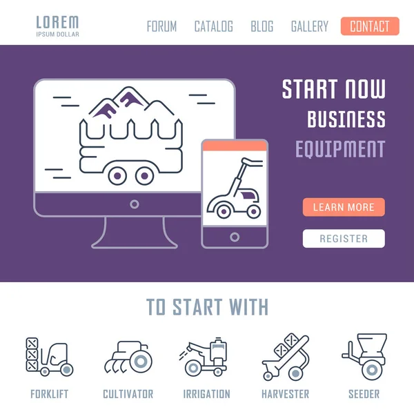 Site Banner e Landing Page of Equipment . —  Vetores de Stock