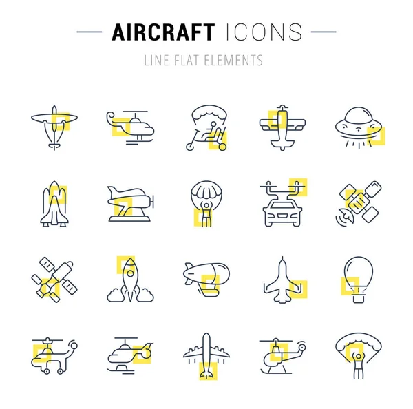 Vektorliniensymbole von Flugzeugen setzen. — Stockvektor