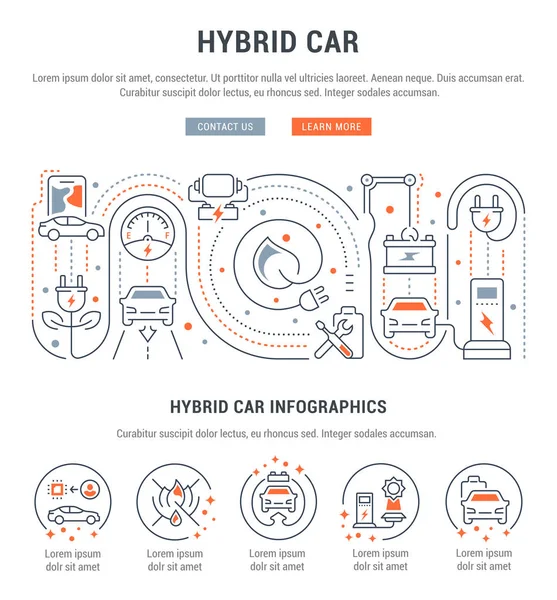 Website Banner und Zielseite des Hybridautos. — Stockvektor