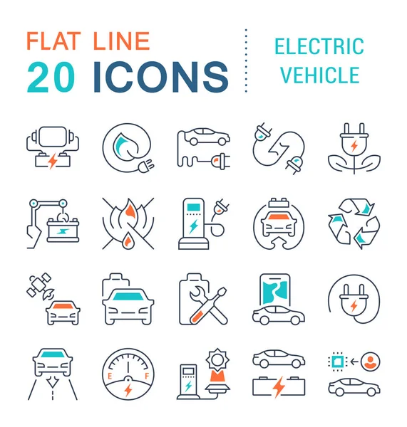 Set de iconos de línea vectorial de vehículo eléctrico . — Archivo Imágenes Vectoriales