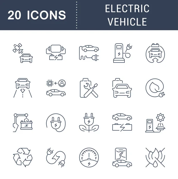 Set de iconos de línea vectorial de vehículo eléctrico . — Archivo Imágenes Vectoriales