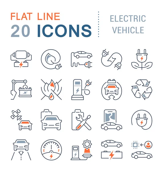 Set de iconos de línea vectorial de vehículo eléctrico . — Archivo Imágenes Vectoriales