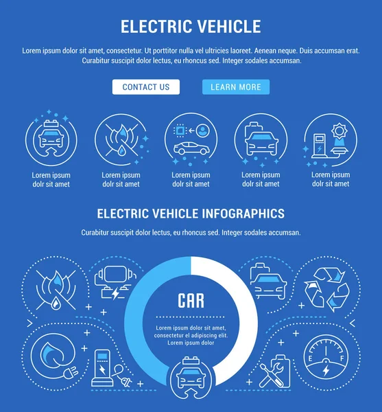 Banner del sitio web y página de aterrizaje del vehículo eléctrico . — Vector de stock