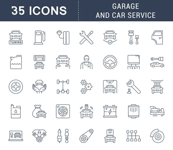 Set Vector Line Iconos de Garaje y Servicio de Coche . — Vector de stock