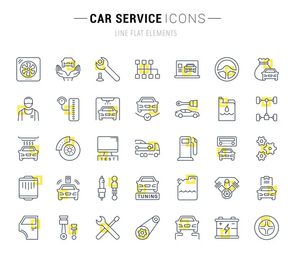 Set de iconos de línea vectorial de servicio de coche . — Vector de stock