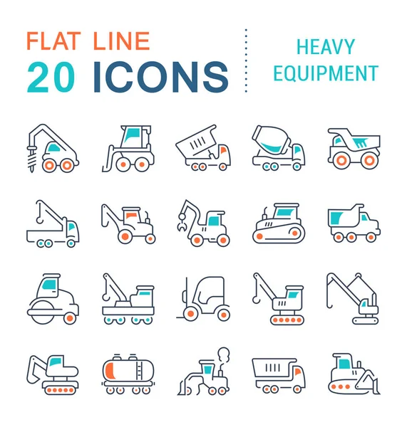 Set Vector Line Icons of Heavy Equipment. — Stock Vector