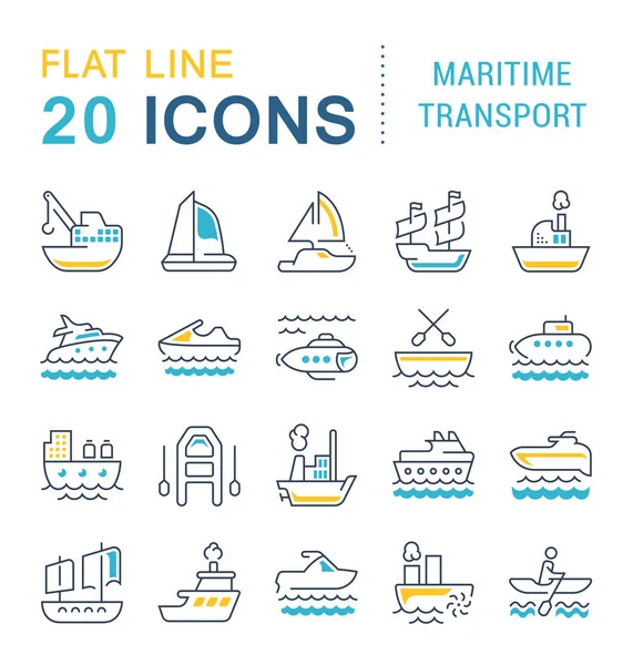 Встановити лінію векторні іконки морського транспорту. — стоковий вектор