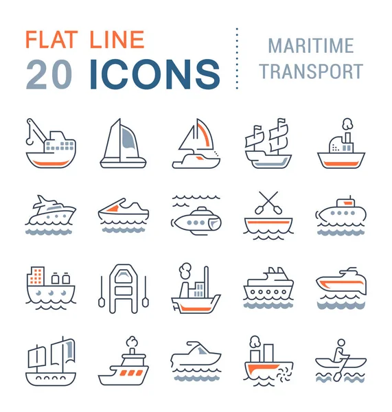 Ορίστε ανυσματικά εικονίδια γραμμής των θαλάσσιων μεταφορών. — Διανυσματικό Αρχείο