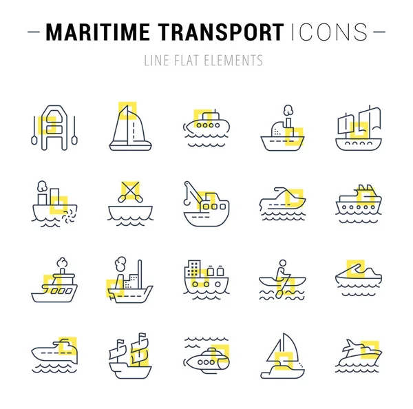 Zestaw ikon linii wektor transportu morskiego. — Wektor stockowy