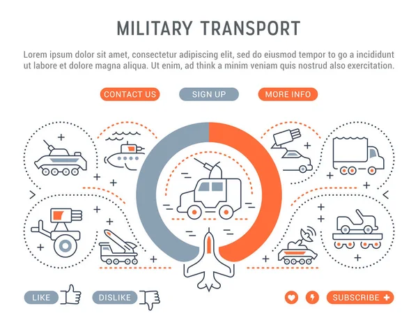 Site Web Bannière et page d'atterrissage du transport militaire . — Image vectorielle