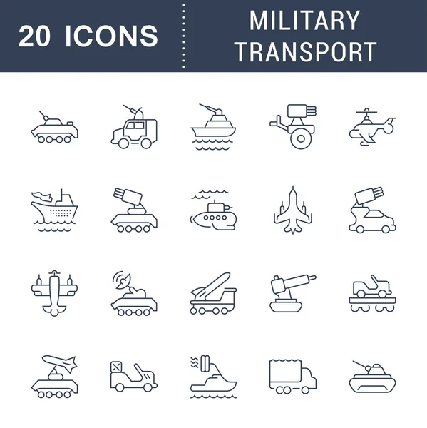 Conjunto de iconos de la línea vectorial de transporte militar . — Archivo Imágenes Vectoriales