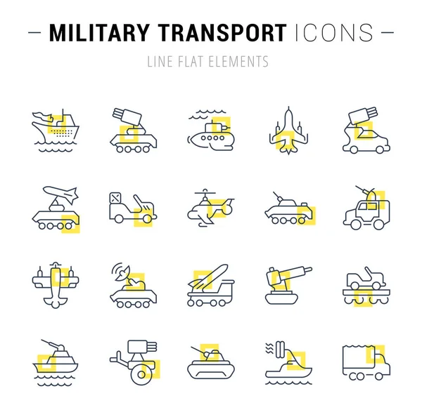 Conjunto de iconos de la línea vectorial de transporte militar . — Archivo Imágenes Vectoriales