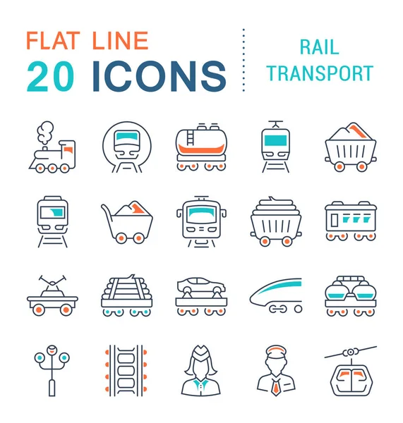 Definir ícones de linha vetorial de transporte ferroviário . —  Vetores de Stock
