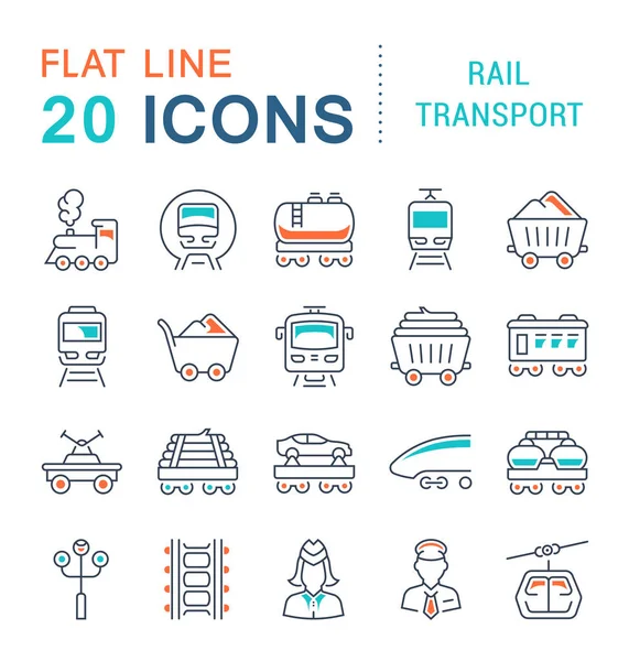 Vektor-Linien-Symbole des Schienenverkehrs setzen. — Stockvektor