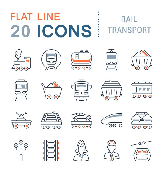 Conjunto de iconos de la línea vectorial de transporte ferroviario . — Vector de stock