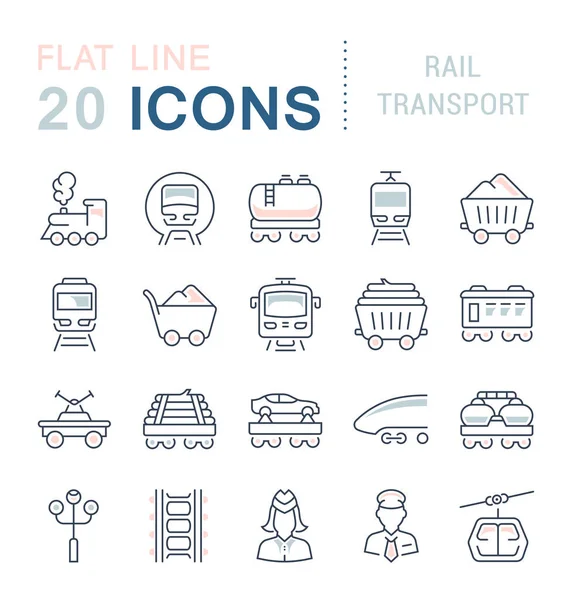 Serie icone della linea vettoriale del trasporto ferroviario . — Vettoriale Stock