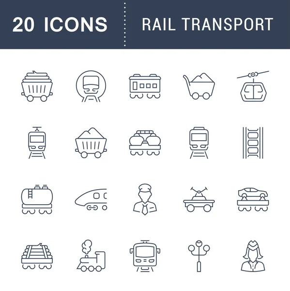 Conjunto de iconos de la línea vectorial de transporte ferroviario . — Archivo Imágenes Vectoriales