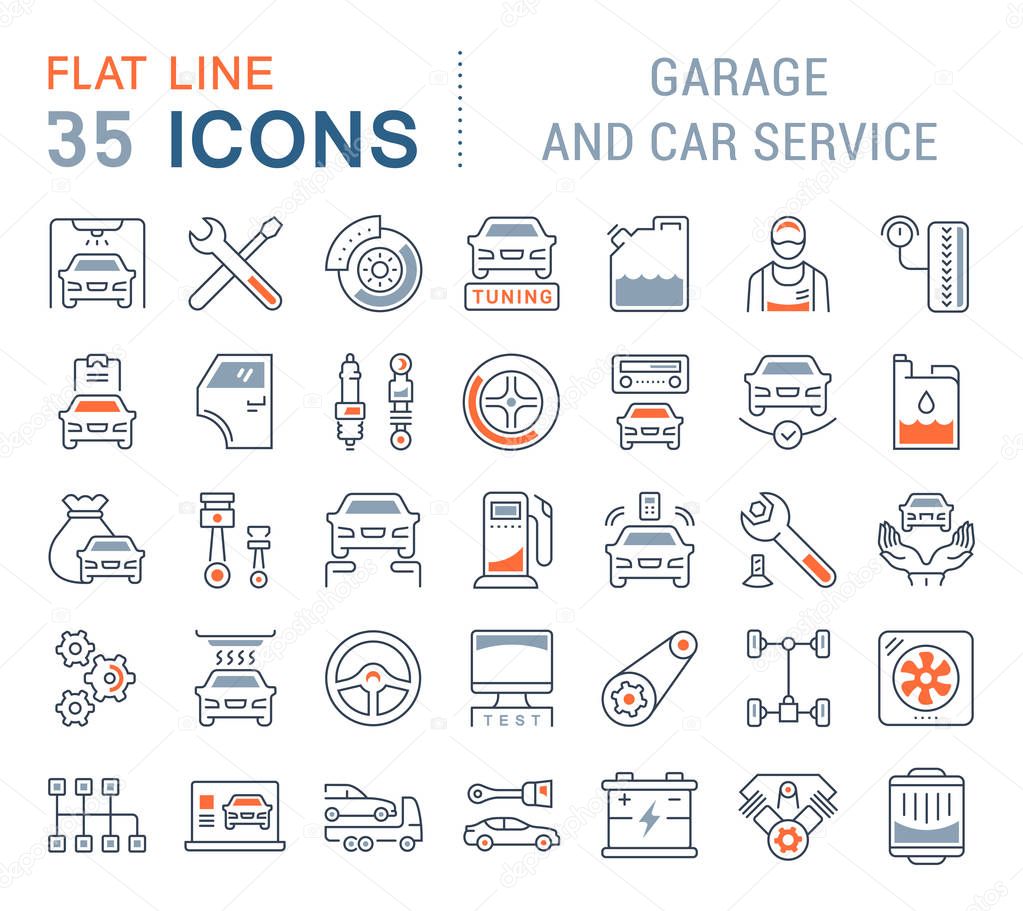 Set Vector Line Icons of Garage and Car Service.