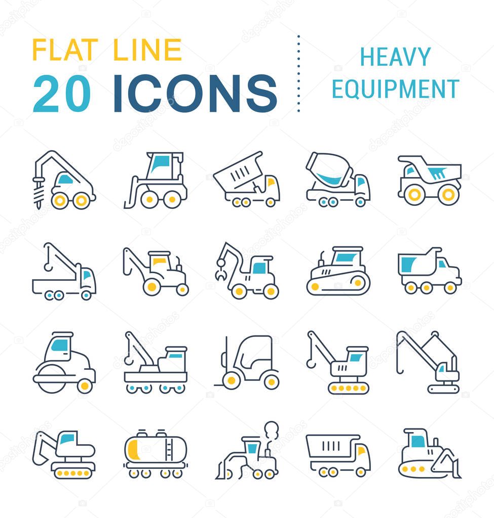 Set Vector Line Icons of Heavy Equipment.
