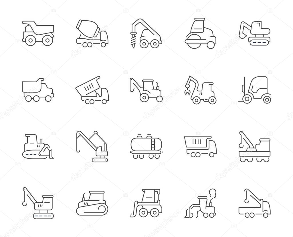 Set of Simple Icons of Heavy Equipment.