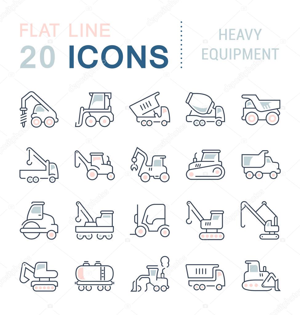 Set Vector Line Icons of Heavy Equipment.