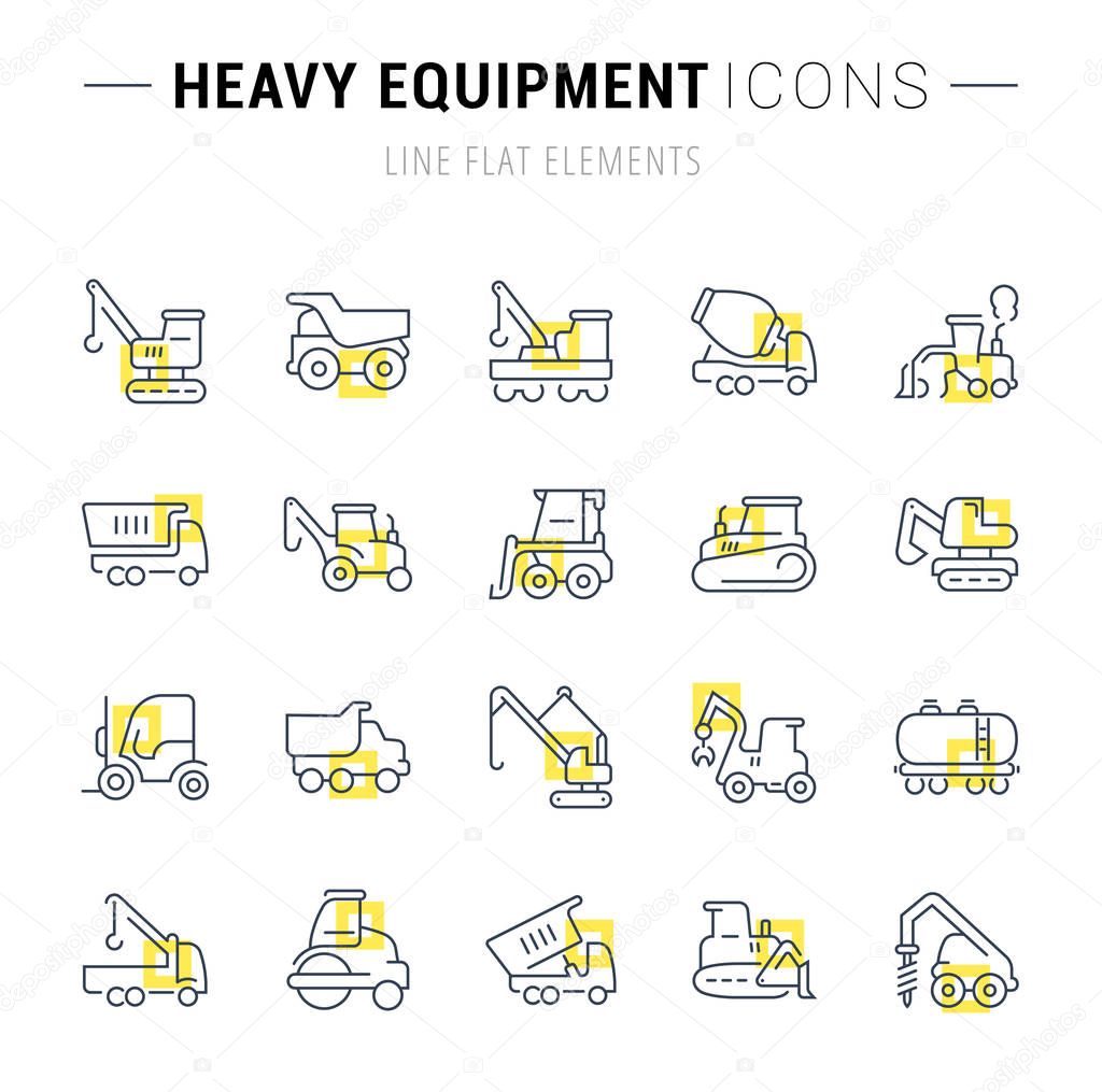 Set Vector Line Icons of Heavy Equipment.