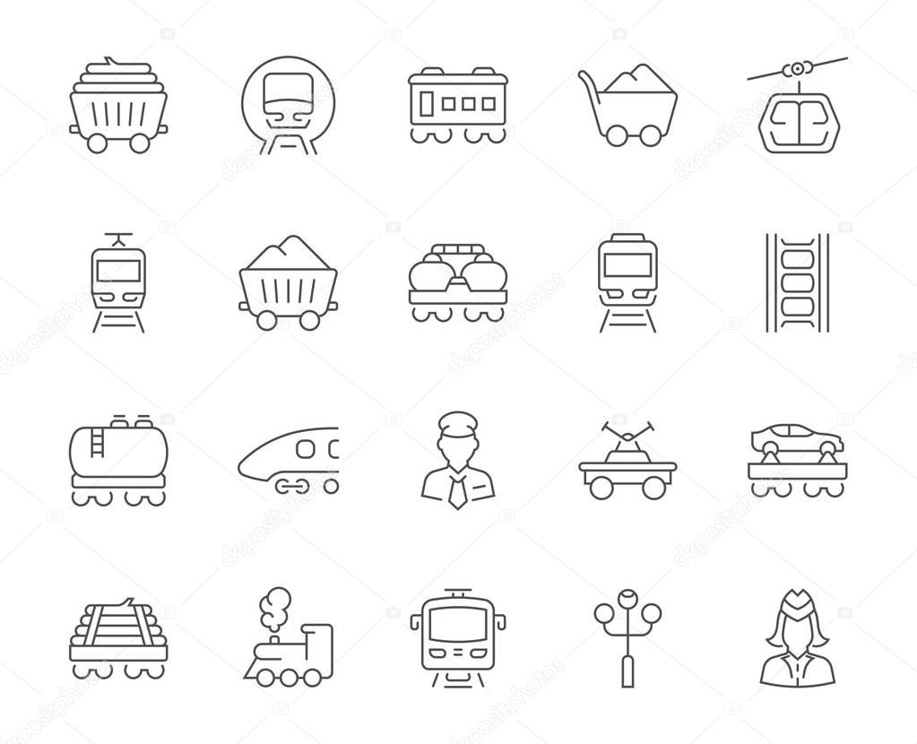 Set of Simple Icons of Rail Transport.