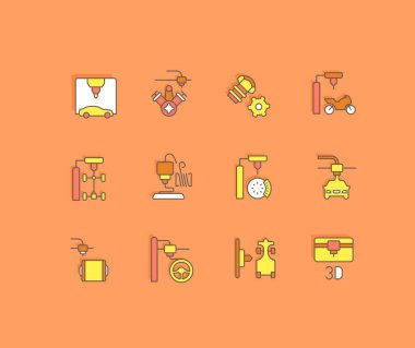 3d Araba Yazdırma Simgelerinin Basit Satır Dizisi