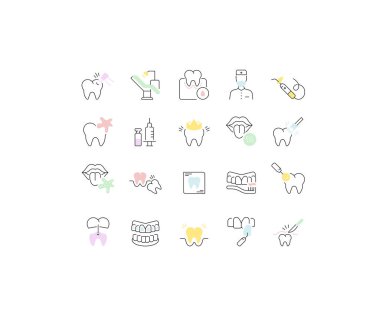 Diş Hekimliği vektör çizgi simgeleri ayarlayın.