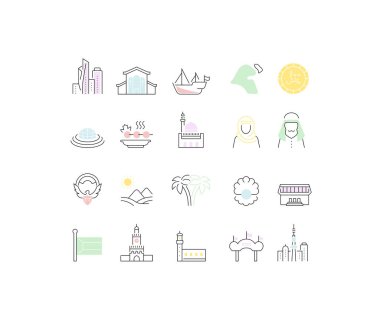 Kuveyt vektör çizgi simgeleri ayarlayın.