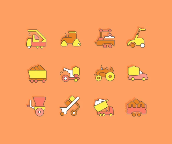 Serie di icone della linea semplice di macchine agricole — Vettoriale Stock