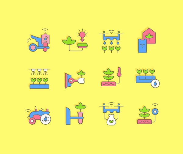Set of Simple line Icons of Agriculture Technology — 스톡 벡터