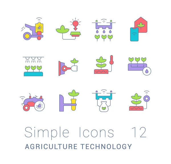 Conjunto de Iconos de Línea Simple de Tecnología Agrícola — Vector de stock