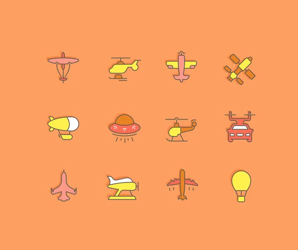 Reihe einfacher Liniensymbole von Flugzeugen — Stockvektor