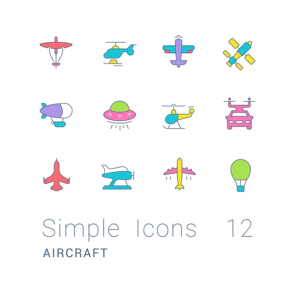 Zestaw prostych ikon linii samolotów — Wektor stockowy