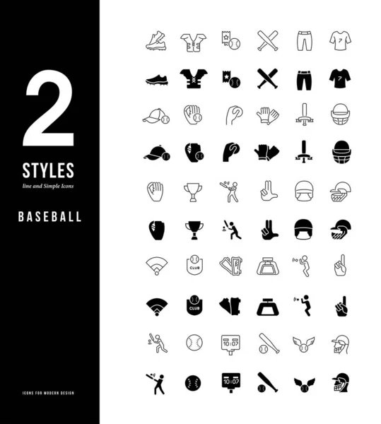 Enkla line ikoner för baseball — Stock vektor