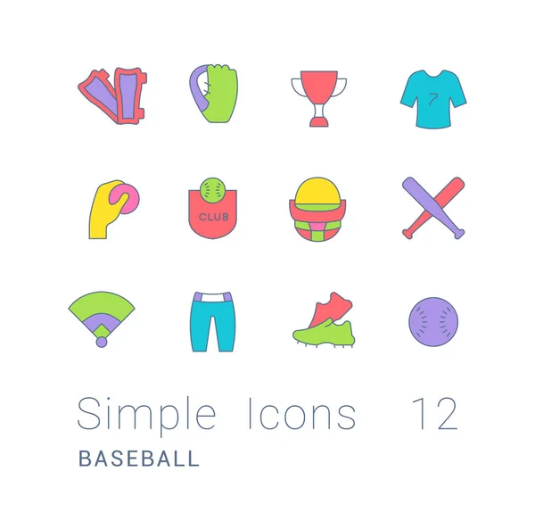 Conjunto de Ícones de linha simples de beisebol — Vetor de Stock