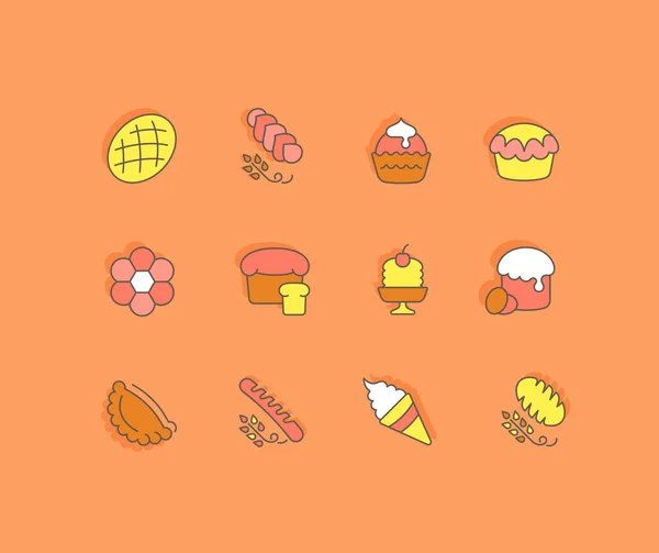 Reihe von einfachen Zeilensymbolen der Bäckerei — Stockvektor