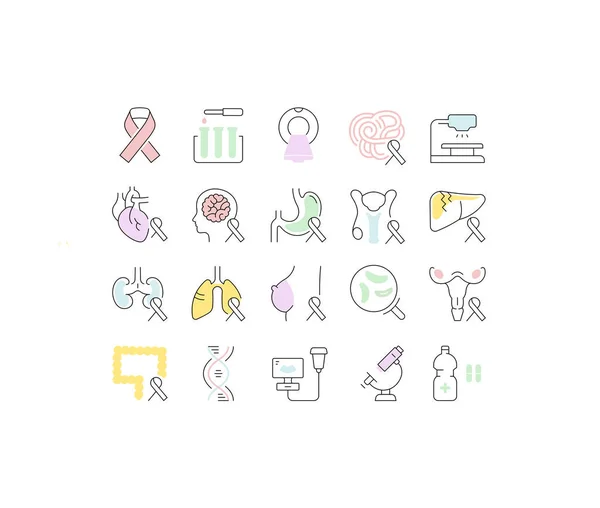 Set de iconos de línea plana vectorial Cáncer — Vector de stock