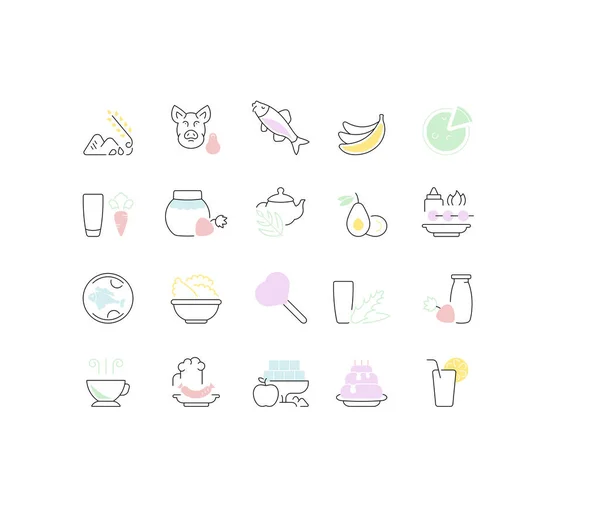 Set de iconos de línea vectorial de alimentos y bebidas — Vector de stock