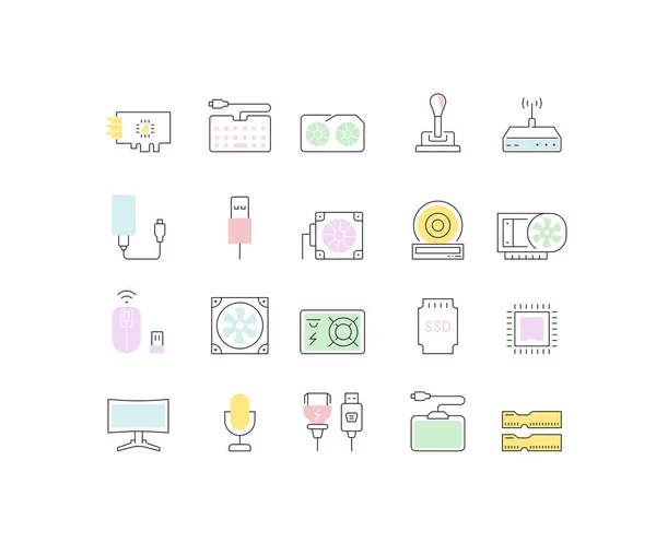 Set Vector Line Icons der Hardware — Stockvektor